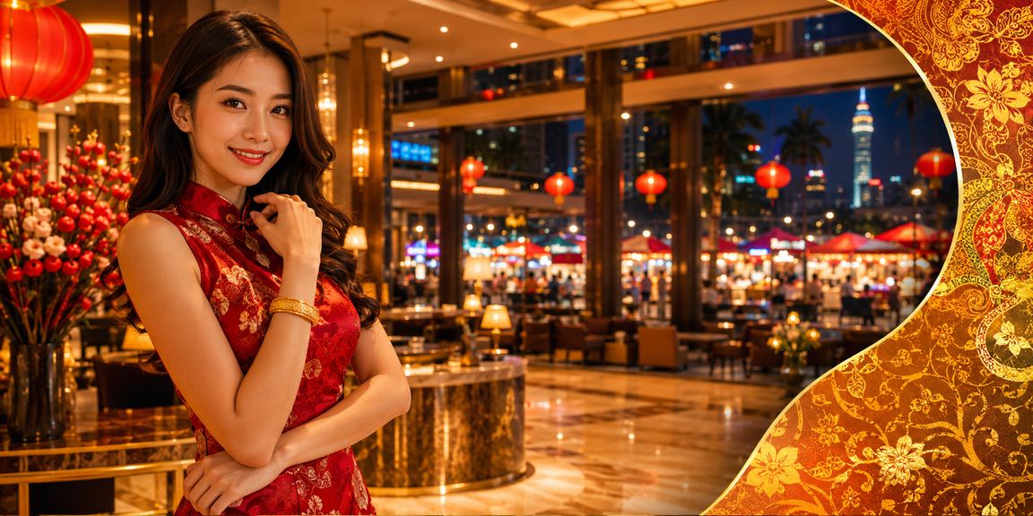 Pemain dari Kuala Lumpur menikmati pengalaman pertaruhan kasino dalam talian dengan latar belakang motif batik